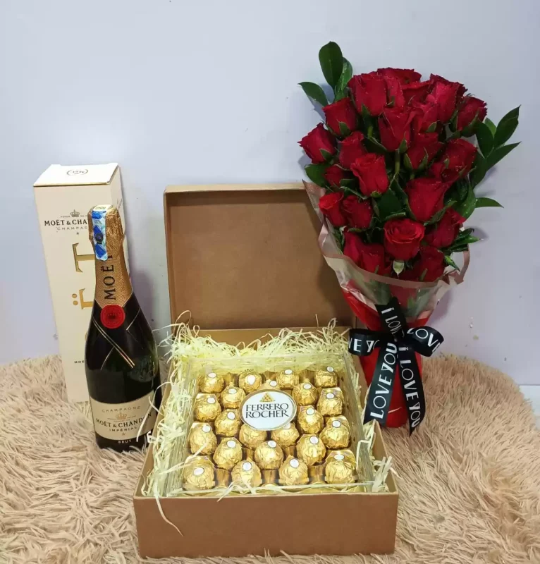 bouquet-of-red-roses-ferrero-chocolates-and-moet