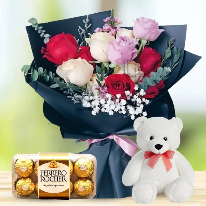 flower-bouquet-ferrero-chocolates-and-teddy-bear