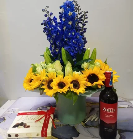 flowers-in-a-vase-7hills-wine-and-walkers-chocolates